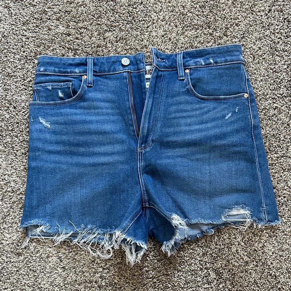 PAIGE Distressed Blue Jean Shorts